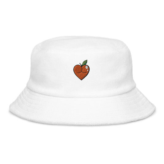 Peach Butt Heart — Embroidered Unstructured terry cloth bucket hat