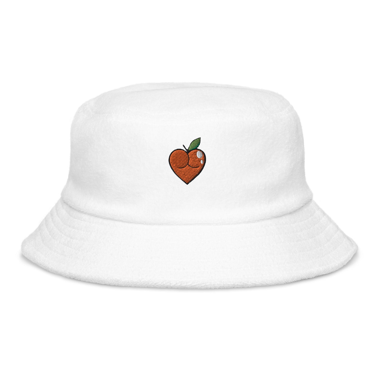 Peach Butt Heart — Embroidered Unstructured terry cloth bucket hat